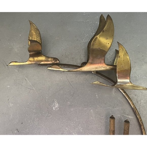 VINTAGE MCM SEAGULLS METAL WALL HANGING BIRDS CANDLE HOLDER BRASS SET OF 2 - Picture 10 of 11